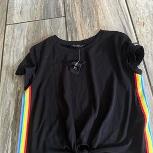 INC International Concepts Black Tee with Rainbow Stripes